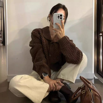 Retro Short Sweater Cardigan Women&