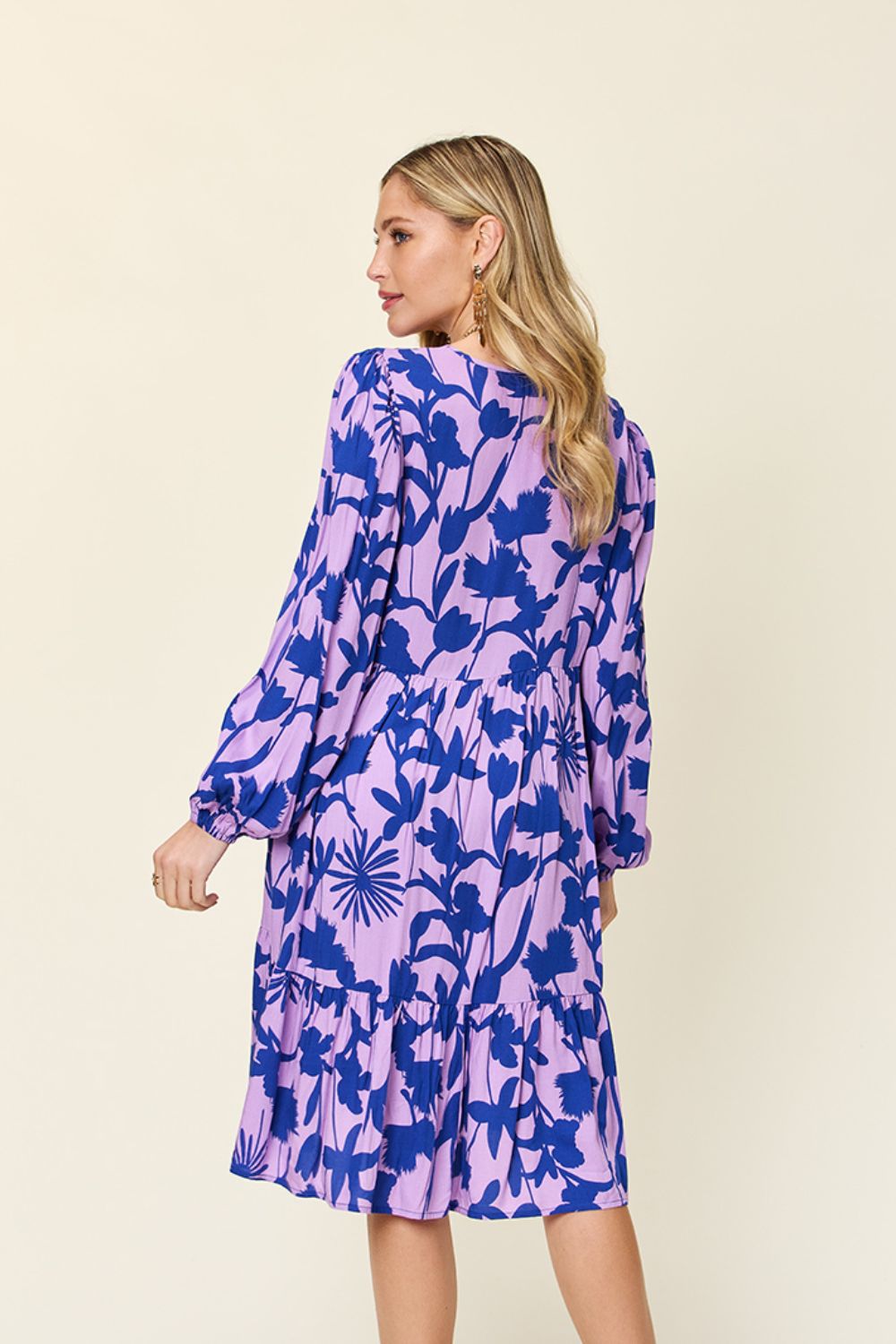 Double Take Full Size Printed Ruffle Hem Dress with Pocket Stylish &amp; Functional Women Dress