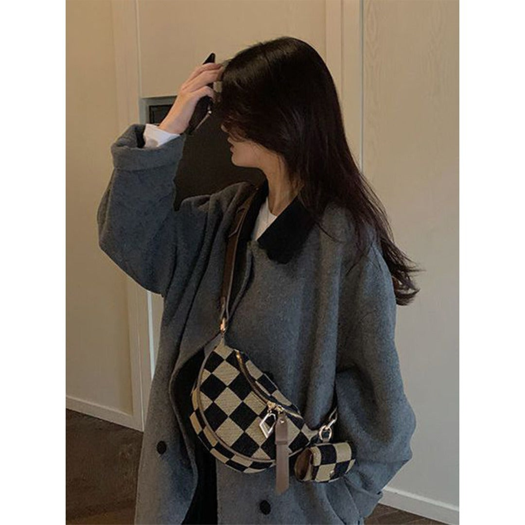 Small Crossbody Bag – Versatile Commute with Checkerboard Canvas, Compact Earphone Bag, Stylish 2-in-1 Chest Bag &amp; Fanny Pack for Everyday Use