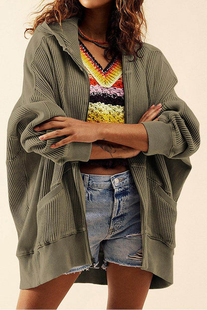 Zip-Up Long Sleeve Jacket with Hood and Pockets for Comfort