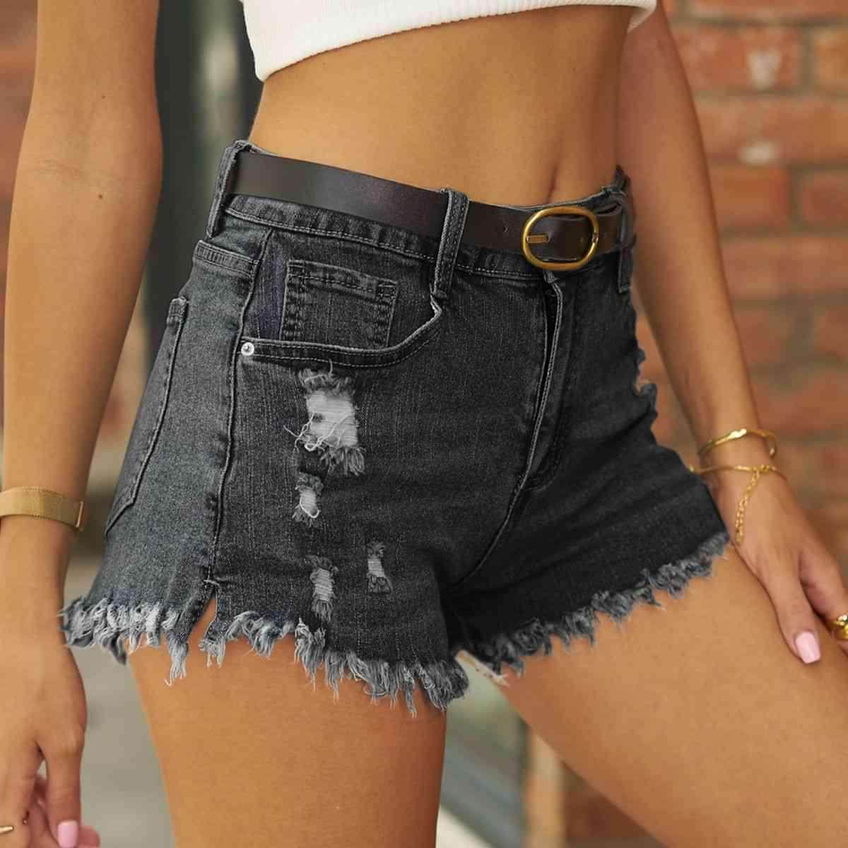 Raw Hem Distressed Denim Shorts for Casual Summer Style