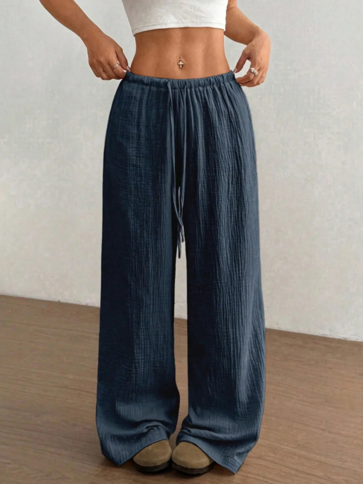 Wide Leg Drawstring Casual Pants