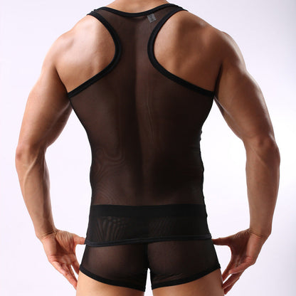 Fitness Transparent Cutout Mesh Men&
