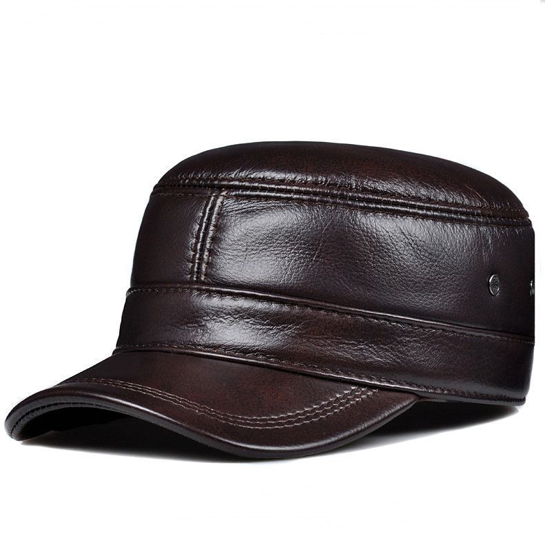 Leather Hat for Men Warm Flat Top Ear Protection