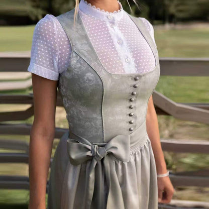 Lace-up Bow Long French-style Dress Elegant For Workwear