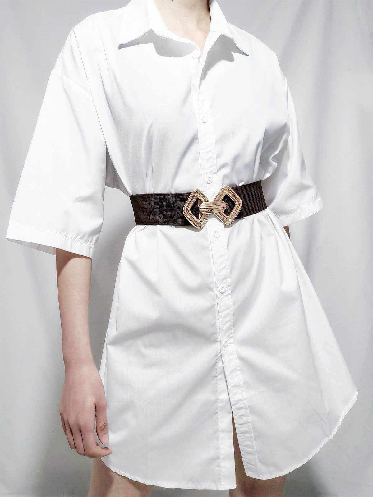 Geometric Buckle Elastic Wide Belt for Stylish Comfort