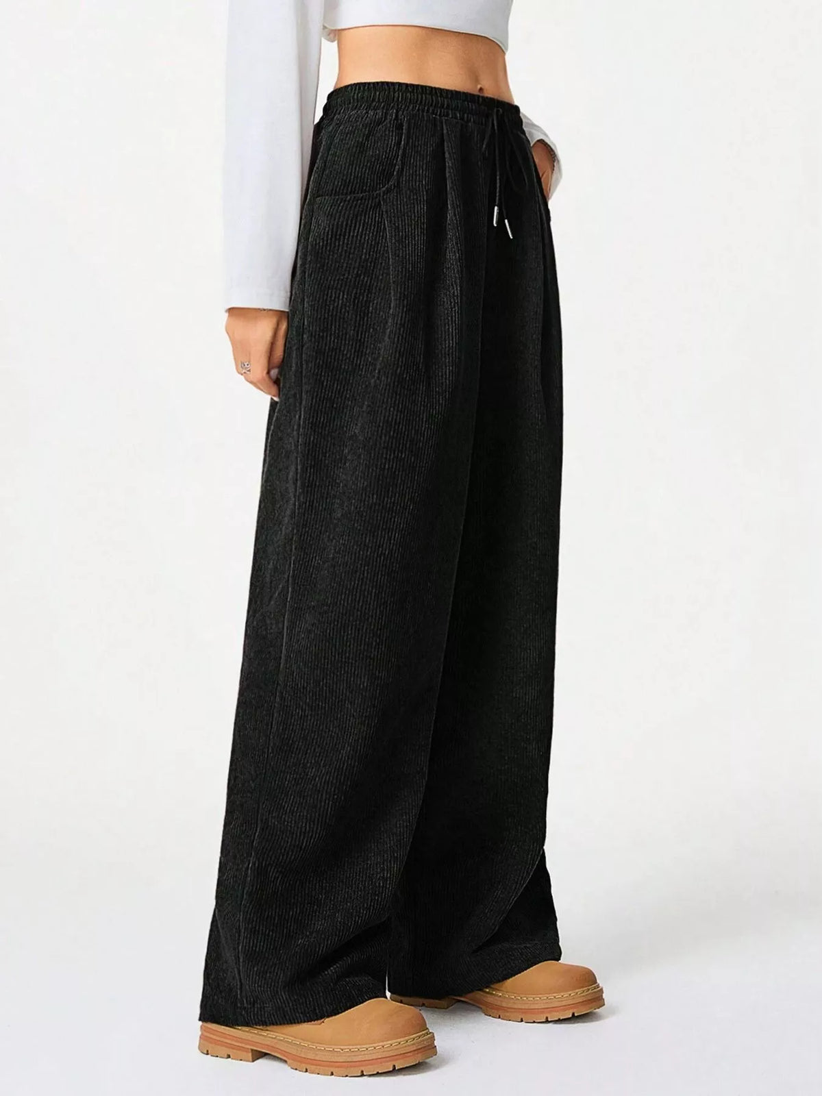 Wide Leg Corduroy Drawstring Pants
