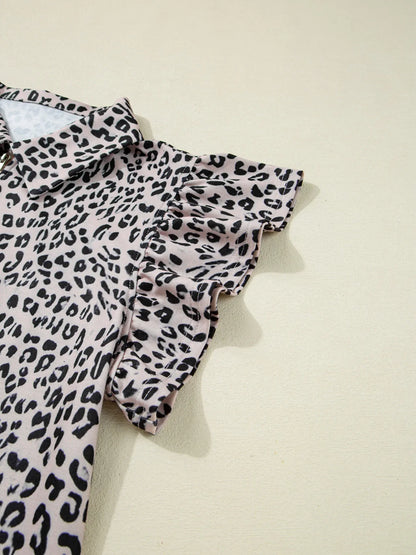 Leopard Print Cap Sleeve Top and Shorts Summer Set