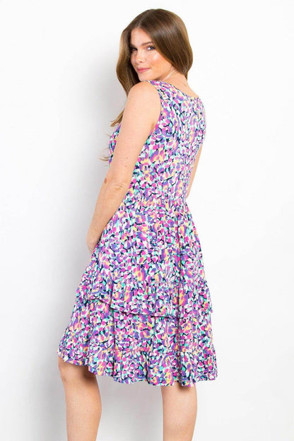 Be Stage Full Size Print Wrinkle Free Ruffled Dress Style