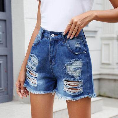 Distressed Raw Hem Denim Shorts for Women Stylish Fit