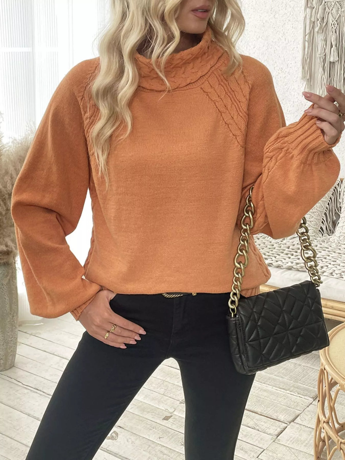 Cable Knit Turtleneck Sweater