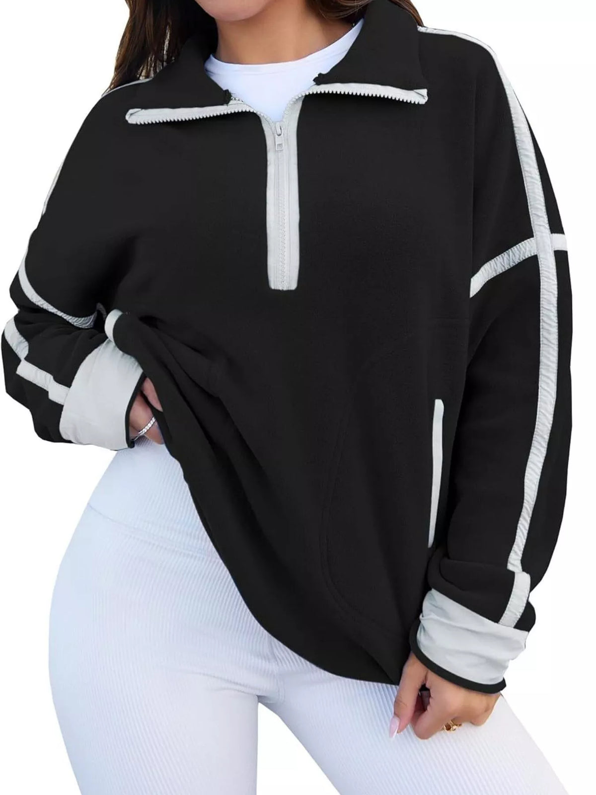 Half Zip Dropped Shoulder Sweatshirt