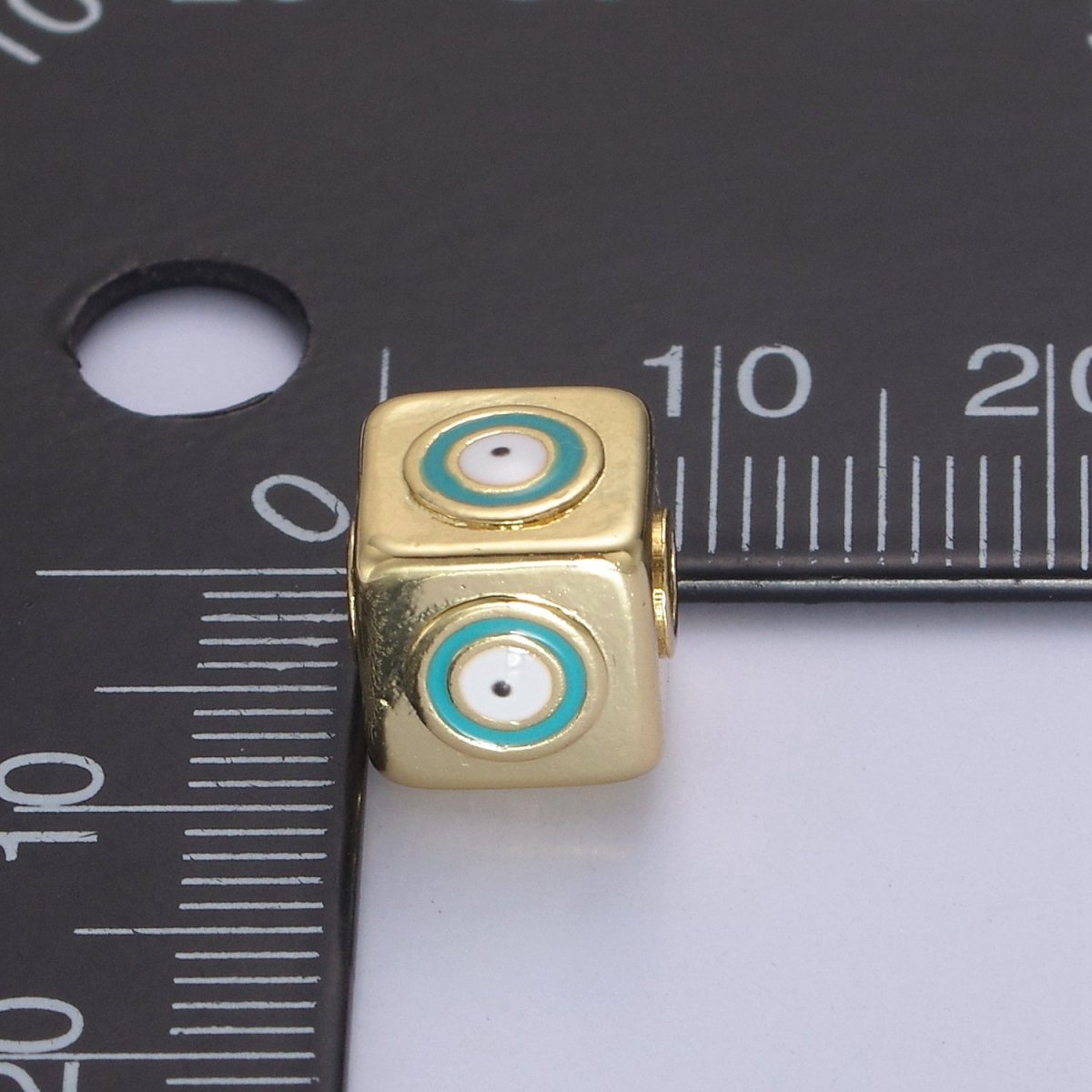 9mm Evil eye Cube charm Beads, Square Spacer Beads on Four Sides, Turkish Evil Eye, Gold bead Spacer Lucky Symbol Cube Bead B-774 to B-779