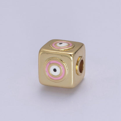 9mm Evil eye Cube charm Beads, Square Spacer Beads on Four Sides, Turkish Evil Eye, Gold bead Spacer Lucky Symbol Cube Bead B-774 to B-779