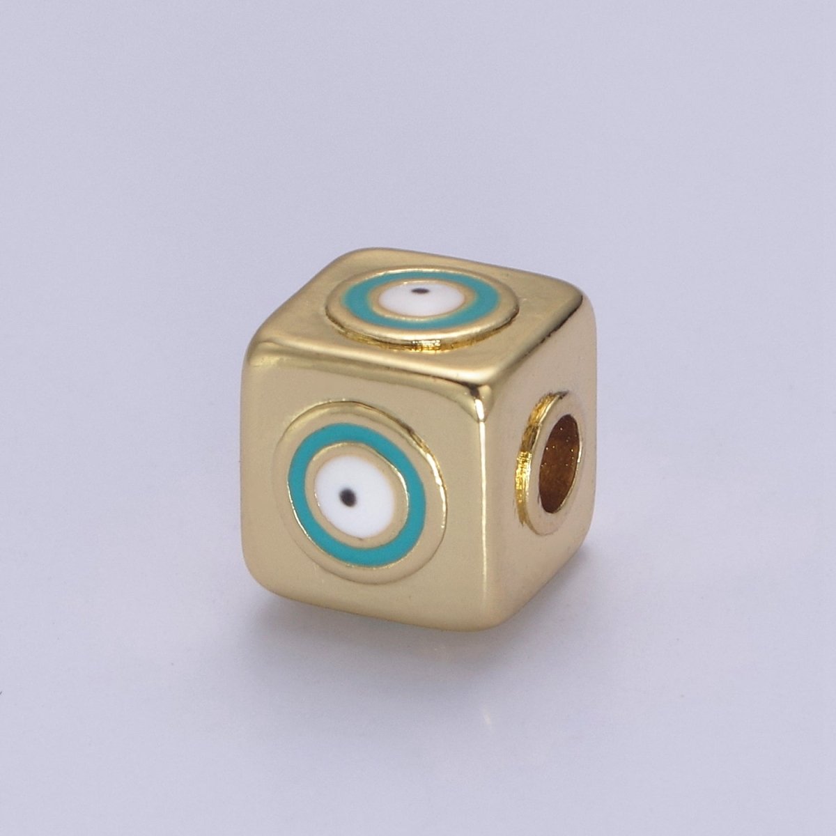 9mm Evil eye Cube charm Beads, Square Spacer Beads on Four Sides, Turkish Evil Eye, Gold bead Spacer Lucky Symbol Cube Bead B-774 to B-779