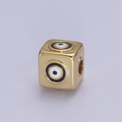 9mm Evil eye Cube charm Beads, Square Spacer Beads on Four Sides, Turkish Evil Eye, Gold bead Spacer Lucky Symbol Cube Bead B-774 to B-779