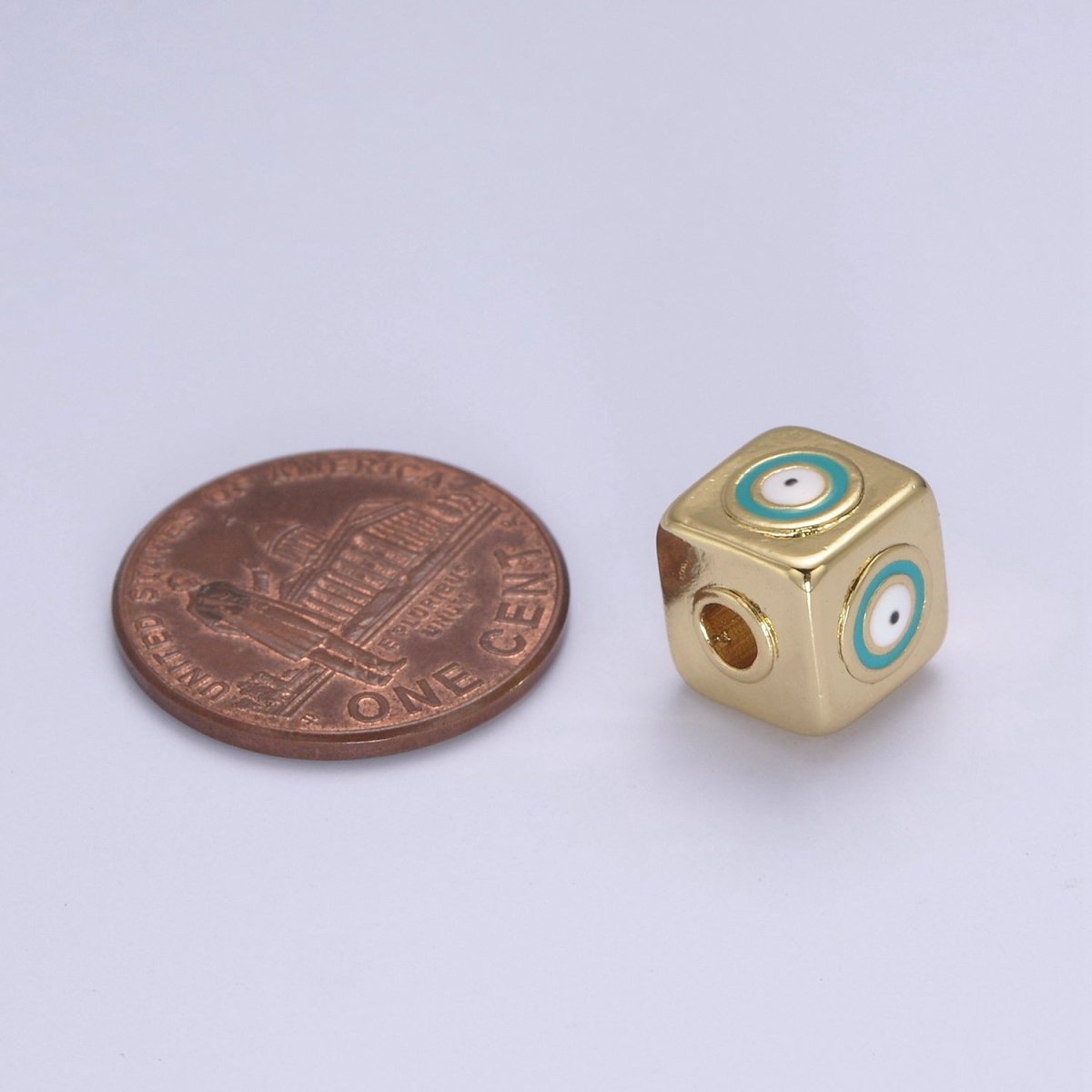9mm Evil eye Cube charm Beads, Square Spacer Beads on Four Sides, Turkish Evil Eye, Gold bead Spacer Lucky Symbol Cube Bead B-774 to B-779