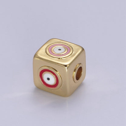 9mm Evil eye Cube charm Beads, Square Spacer Beads on Four Sides, Turkish Evil Eye, Gold bead Spacer Lucky Symbol Cube Bead B-774 to B-779