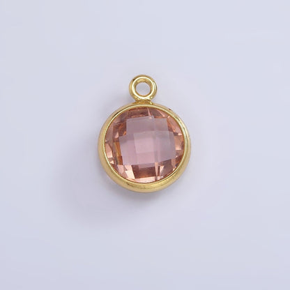 9mm Round BIRTHSTONE Cubic Zirconia Circle Gold Charm Add on Component For Jewelry Making | N-1209 N-1210