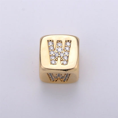 9x9mm Gold Initial Letter Beads, Alphabet Beads, Initial Beads, Alphabet Blocks Micro Pave Initial Block Charm for Bracelet Necklace Supply