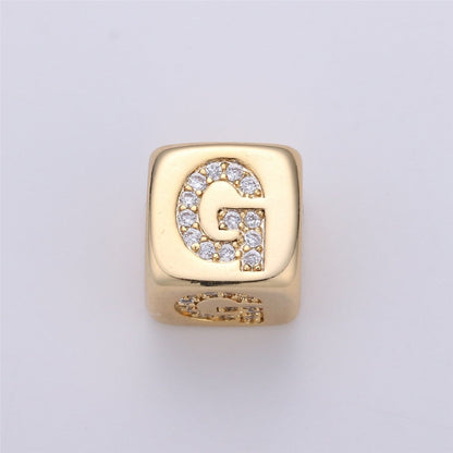 9x9mm Gold Initial Letter Beads, Alphabet Beads, Initial Beads, Alphabet Blocks Micro Pave Initial Block Charm for Bracelet Necklace Supply