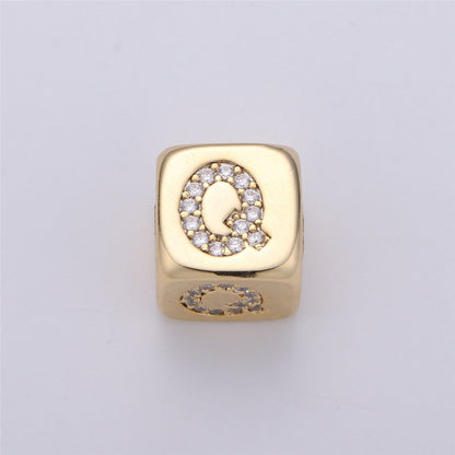 9x9mm Gold Initial Letter Beads, Alphabet Beads, Initial Beads, Alphabet Blocks Micro Pave Initial Block Charm for Bracelet Necklace Supply