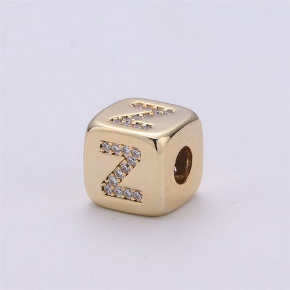 9x9mm Gold Initial Letter Beads, Alphabet Beads, Initial Beads, Alphabet Blocks Micro Pave Initial Block Charm for Bracelet Necklace Supply