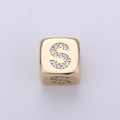 9x9mm Gold Initial Letter Beads, Alphabet Beads, Initial Beads, Alphabet Blocks Micro Pave Initial Block Charm for Bracelet Necklace Supply