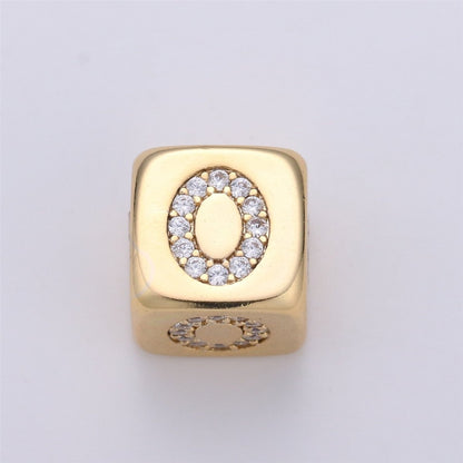 9x9mm Gold Initial Letter Beads, Alphabet Beads, Initial Beads, Alphabet Blocks Micro Pave Initial Block Charm for Bracelet Necklace Supply