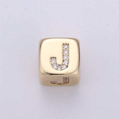 9x9mm Gold Initial Letter Beads, Alphabet Beads, Initial Beads, Alphabet Blocks Micro Pave Initial Block Charm for Bracelet Necklace Supply