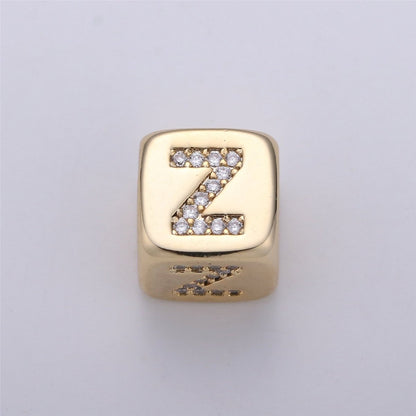 9x9mm Gold Initial Letter Beads, Alphabet Beads, Initial Beads, Alphabet Blocks Micro Pave Initial Block Charm for Bracelet Necklace Supply