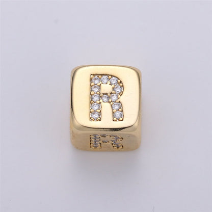 9x9mm Gold Initial Letter Beads, Alphabet Beads, Initial Beads, Alphabet Blocks Micro Pave Initial Block Charm for Bracelet Necklace Supply