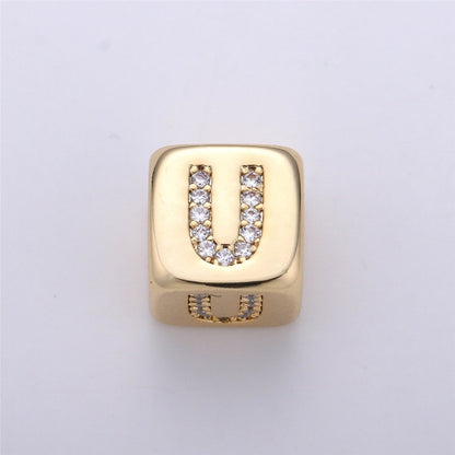 9x9mm Gold Initial Letter Beads, Alphabet Beads, Initial Beads, Alphabet Blocks Micro Pave Initial Block Charm for Bracelet Necklace Supply