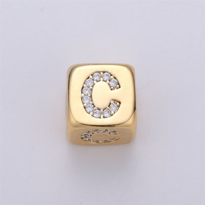 9x9mm Gold Initial Letter Beads, Alphabet Beads, Initial Beads, Alphabet Blocks Micro Pave Initial Block Charm for Bracelet Necklace Supply