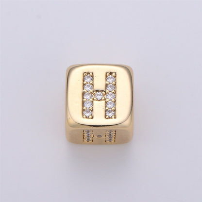 9x9mm Gold Initial Letter Beads, Alphabet Beads, Initial Beads, Alphabet Blocks Micro Pave Initial Block Charm for Bracelet Necklace Supply