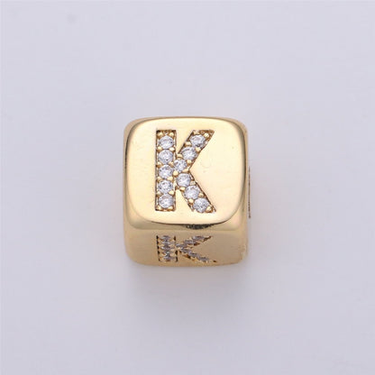 9x9mm Gold Initial Letter Beads, Alphabet Beads, Initial Beads, Alphabet Blocks Micro Pave Initial Block Charm for Bracelet Necklace Supply