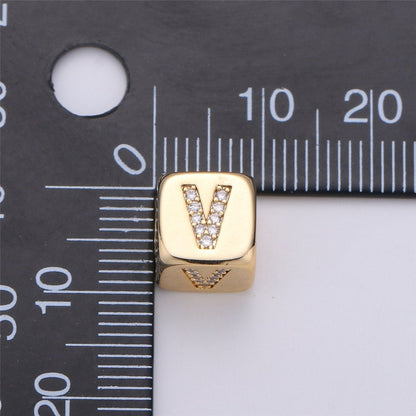 9x9mm Gold Initial Letter Beads, Alphabet Beads, Initial Beads, Alphabet Blocks Micro Pave Initial Block Charm for Bracelet Necklace Supply