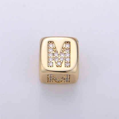 9x9mm Gold Initial Letter Beads, Alphabet Beads, Initial Beads, Alphabet Blocks Micro Pave Initial Block Charm for Bracelet Necklace Supply