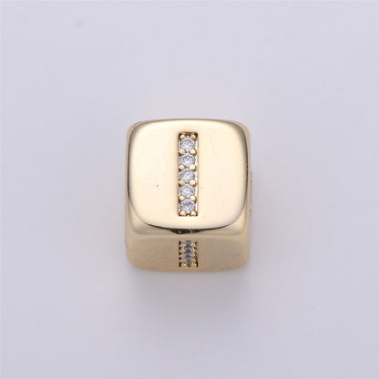 9x9mm Gold Initial Letter Beads, Alphabet Beads, Initial Beads, Alphabet Blocks Micro Pave Initial Block Charm for Bracelet Necklace Supply