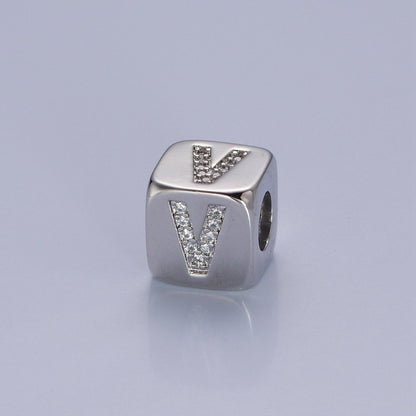 9x9mm Silver Initial Letter Beads, Alphabet Beads, Initial Beads, Alphabet Blocks Micro Pave Initial Block Charm for Bracelet Necklace Supply A-A1939-A-A1951