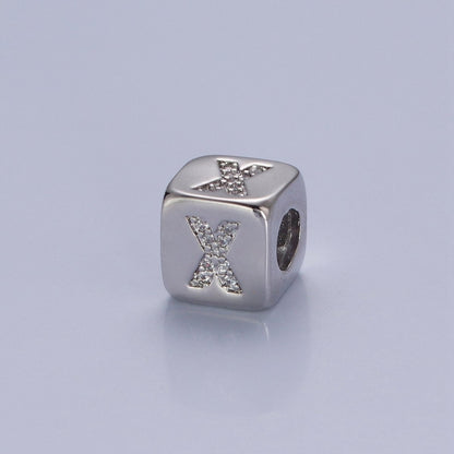 9x9mm Silver Initial Letter Beads, Alphabet Beads, Initial Beads, Alphabet Blocks Micro Pave Initial Block Charm for Bracelet Necklace Supply A-A1939-A-A1951