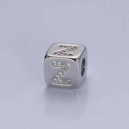 9x9mm Silver Initial Letter Beads, Alphabet Beads, Initial Beads, Alphabet Blocks Micro Pave Initial Block Charm for Bracelet Necklace Supply A-A1939-A-A1951