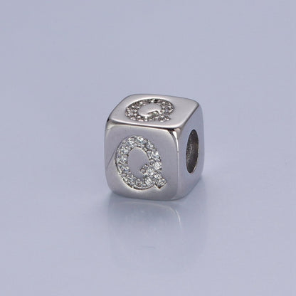 9x9mm Silver Initial Letter Beads, Alphabet Beads, Initial Beads, Alphabet Blocks Micro Pave Initial Block Charm for Bracelet Necklace Supply A-A1939-A-A1951
