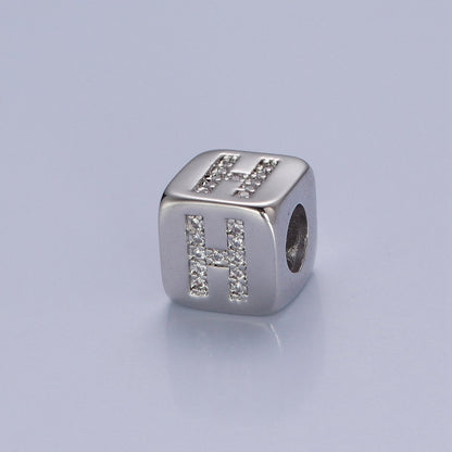 9x9mm Silver Initial Letter Beads, Alphabet Beads, Initial Beads, Alphabet Blocks Micro Pave Initial Block Charm for Bracelet Necklace Supply A-A1939-A-A1951