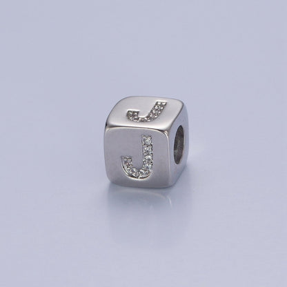 9x9mm Silver Initial Letter Beads, Alphabet Beads, Initial Beads, Alphabet Blocks Micro Pave Initial Block Charm for Bracelet Necklace Supply A-A1939-A-A1951