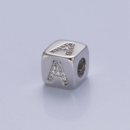 9x9mm Silver Initial Letter Beads, Alphabet Beads, Initial Beads, Alphabet Blocks Micro Pave Initial Block Charm for Bracelet Necklace Supply A-A1939-A-A1951