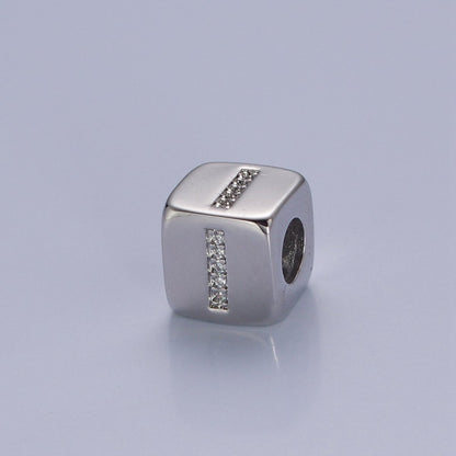 9x9mm Silver Initial Letter Beads, Alphabet Beads, Initial Beads, Alphabet Blocks Micro Pave Initial Block Charm for Bracelet Necklace Supply A-A1939-A-A1951