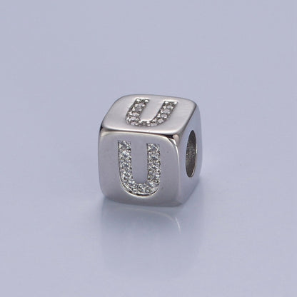 9x9mm Silver Initial Letter Beads, Alphabet Beads, Initial Beads, Alphabet Blocks Micro Pave Initial Block Charm for Bracelet Necklace Supply A-A1939-A-A1951