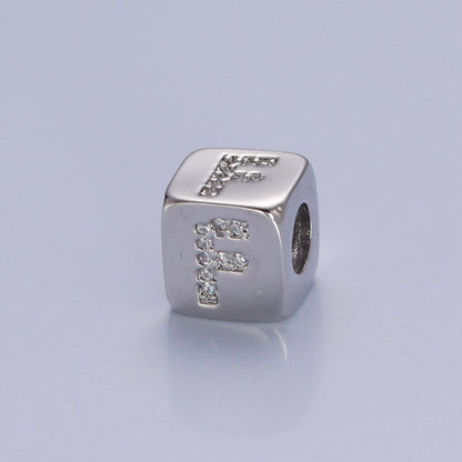 9x9mm Silver Initial Letter Beads, Alphabet Beads, Initial Beads, Alphabet Blocks Micro Pave Initial Block Charm for Bracelet Necklace Supply A-A1939-A-A1951