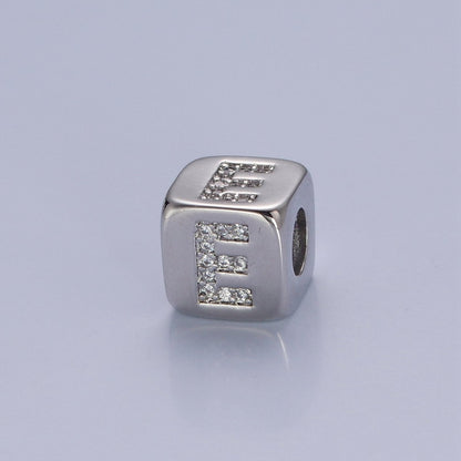 9x9mm Silver Initial Letter Beads, Alphabet Beads, Initial Beads, Alphabet Blocks Micro Pave Initial Block Charm for Bracelet Necklace Supply A-A1939-A-A1951
